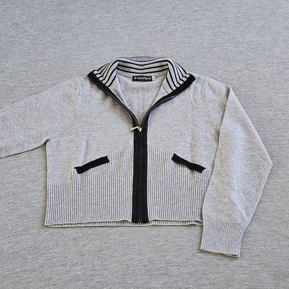 Wool Cropped Cardigan Full Zip Heather Gray S